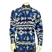 Men's Native American Inspired Pattern Fleece Western Shirt in Blue & Black