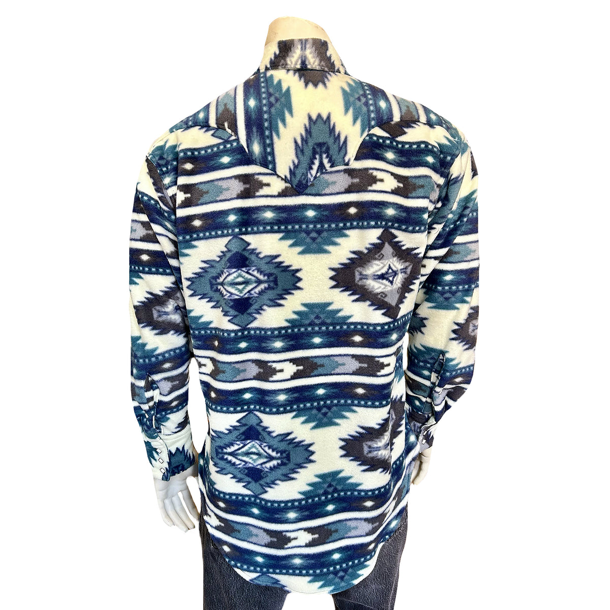 Men's Native American Inspired Pattern Fleece Western Shirt in Blue & Navy - Rockmount