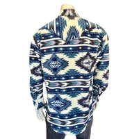 Men's Native American Inspired Pattern Fleece Western Shirt in Blue & Navy - Rockmount
