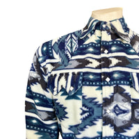 Men's Native American Inspired Pattern Fleece Western Shirt in Blue & Navy - Rockmount