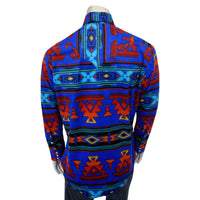 Men's Native American Inspired Pattern Fleece Western Shirt in Blue & Red - Rockmount