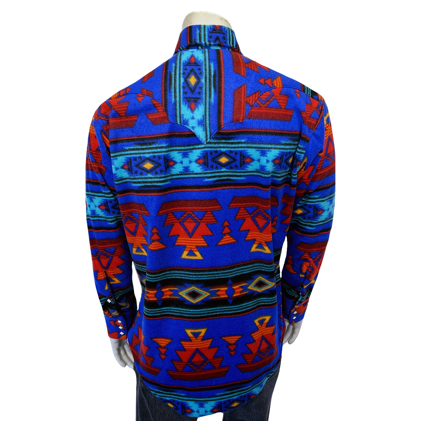 Men's Native American Inspired Pattern Fleece Western Shirt in Blue & Red - Rockmount