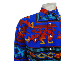 Men's Native American Inspired Pattern Fleece Western Shirt in Blue & Red - Rockmount
