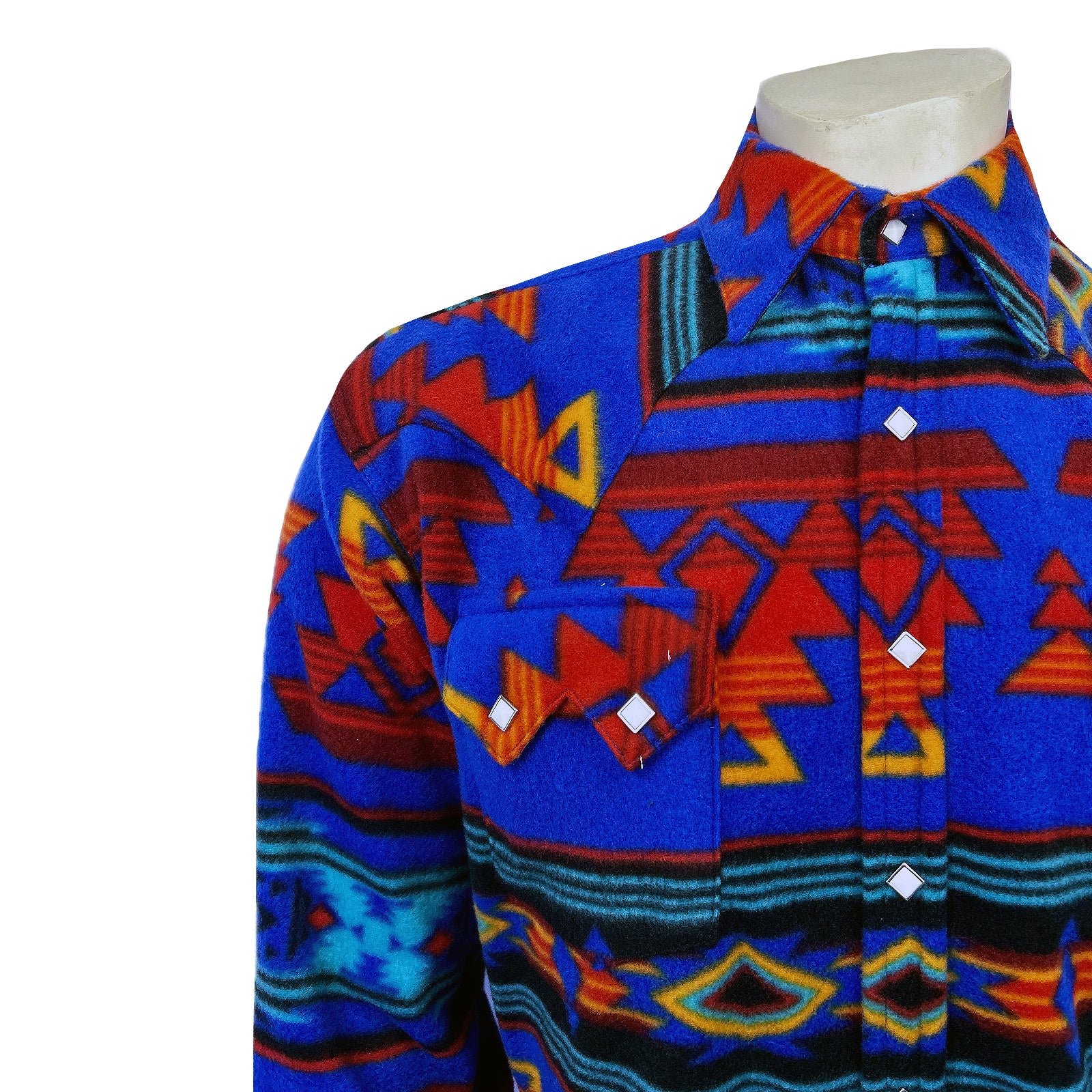Men's Native American Inspired Pattern Fleece Western Shirt in Blue & Red - Rockmount