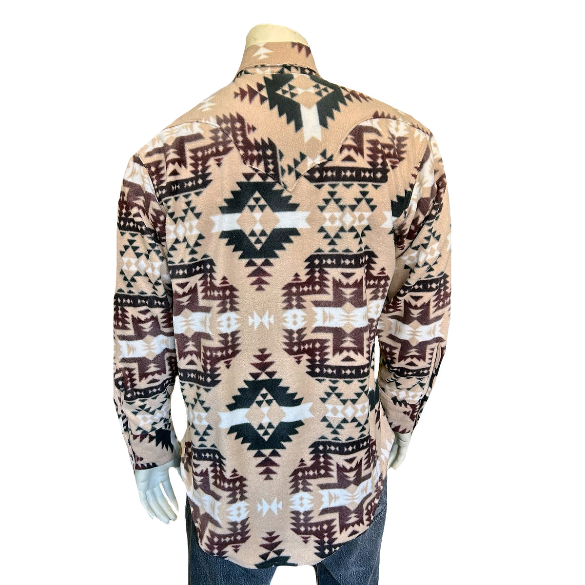 Men's Native American Inspired Pattern Fleece Western Shirt in Brown & Tan