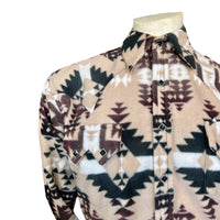 Men's Native American Inspired Pattern Fleece Western Shirt in Brown & Tan