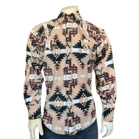 Men's Native American Inspired Pattern Fleece Western Shirt in Brown & Tan