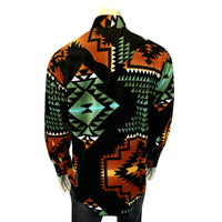 Men's Native American Inspired Pattern Fleece Western Shirt in Black & Turquoise - Rockmount