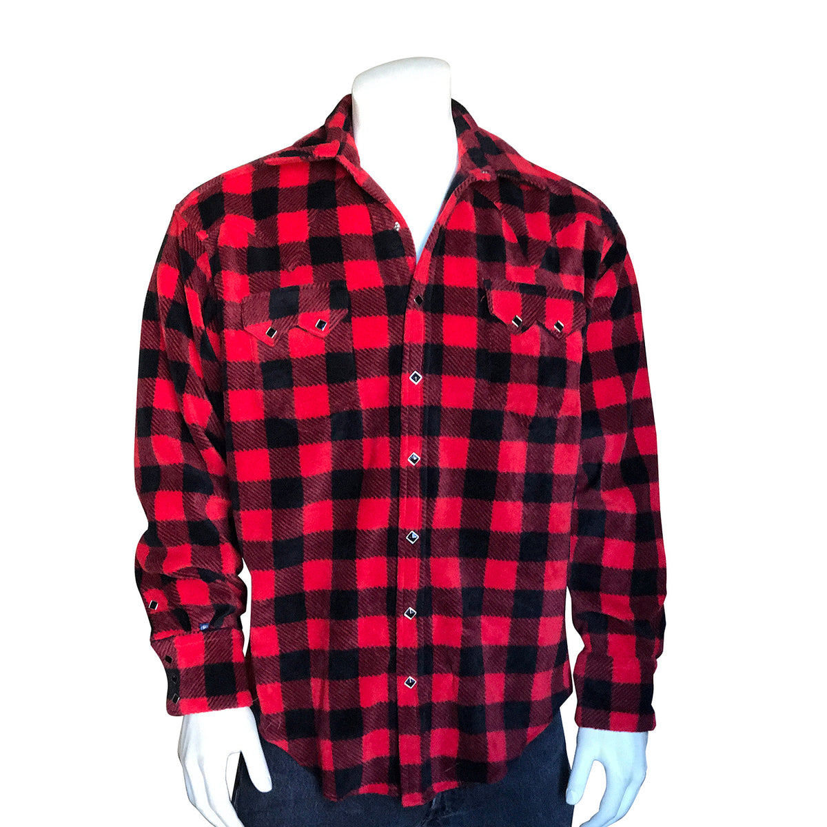 Men's Buffalo Check Fleece Western Shirt in Red & Black - Rockmount