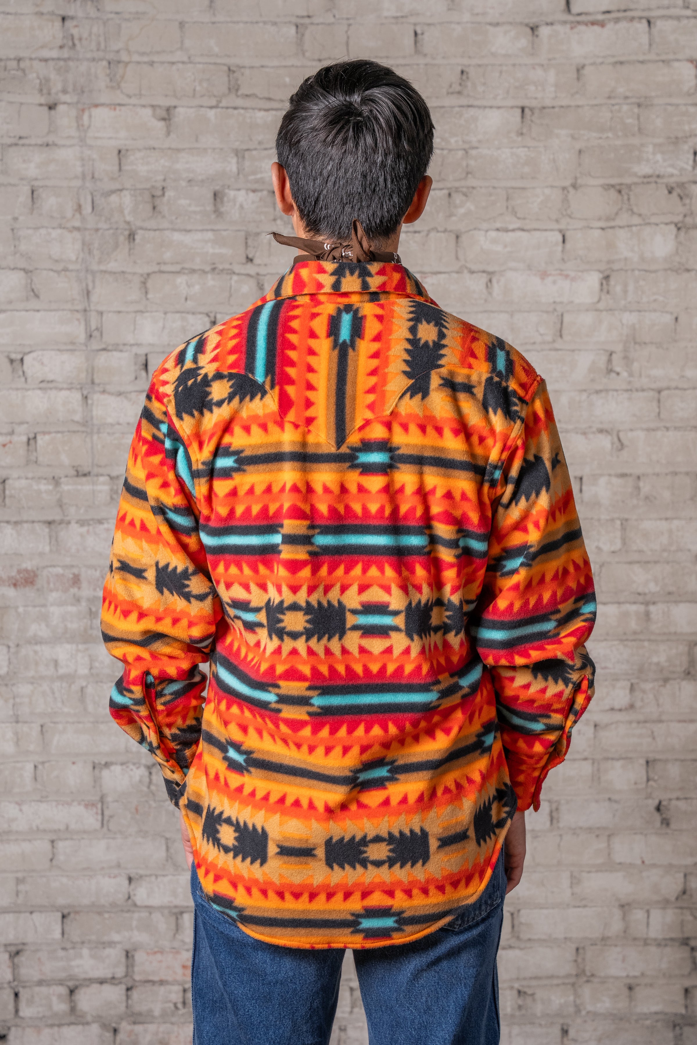 Men's Native American Inspired Pattern Fleece Western Shirt in Red & Black