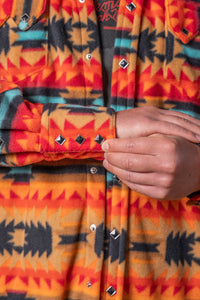 Men's Native American Inspired Pattern Fleece Western Shirt in Red & Black