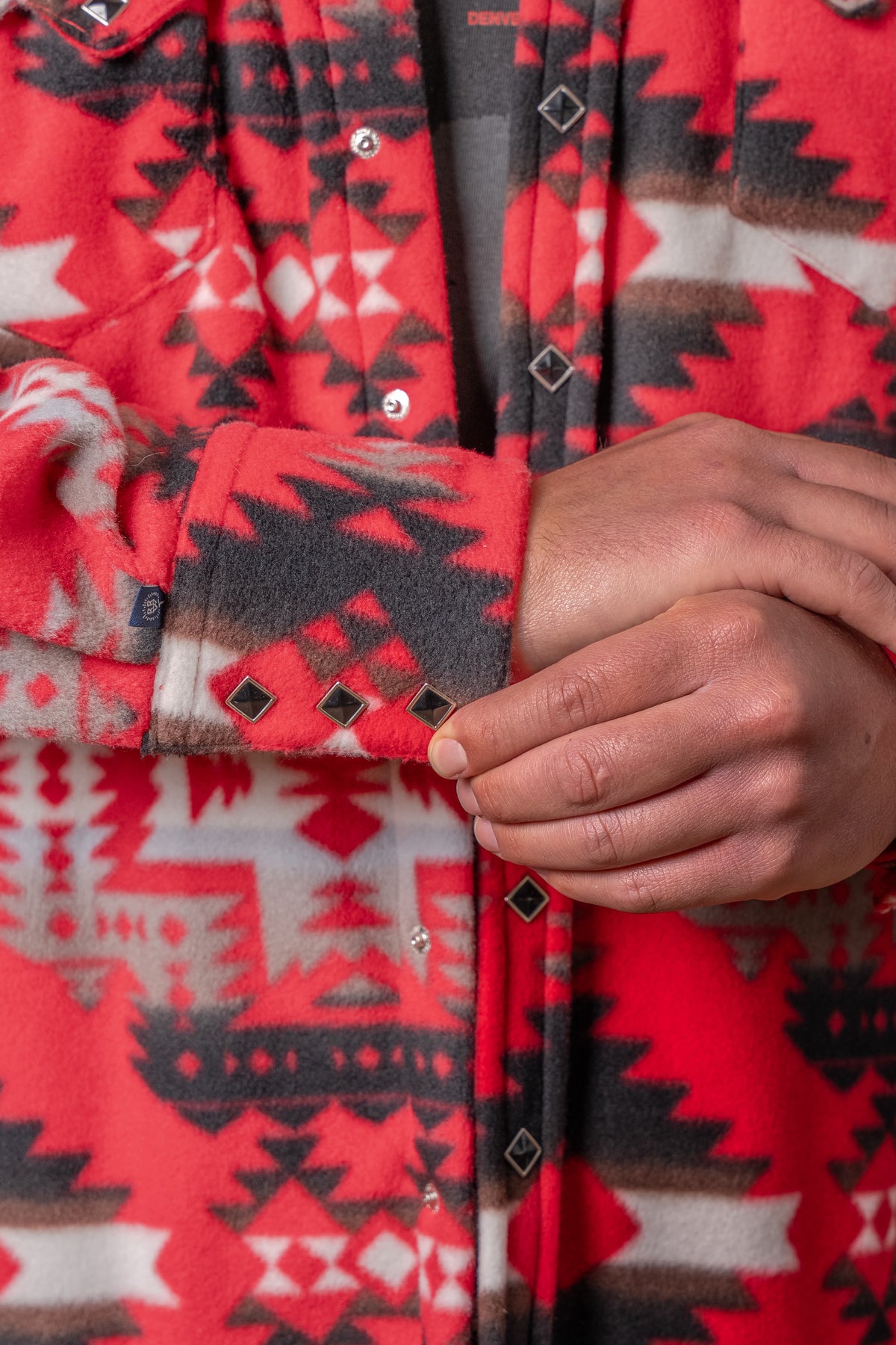 Men's Native American Inspired Pattern Fleece Western Shirt in Red & Grey
