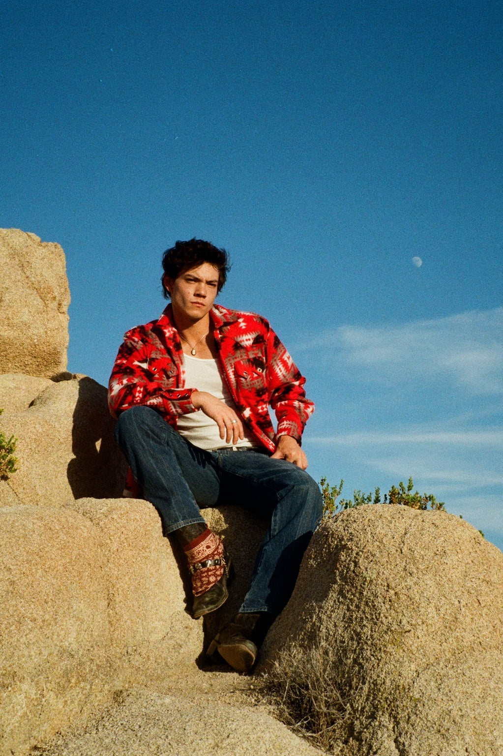 Men's Native American Inspired Pattern Fleece Western Shirt in Red and Grey by Rockmount Ranch Wear