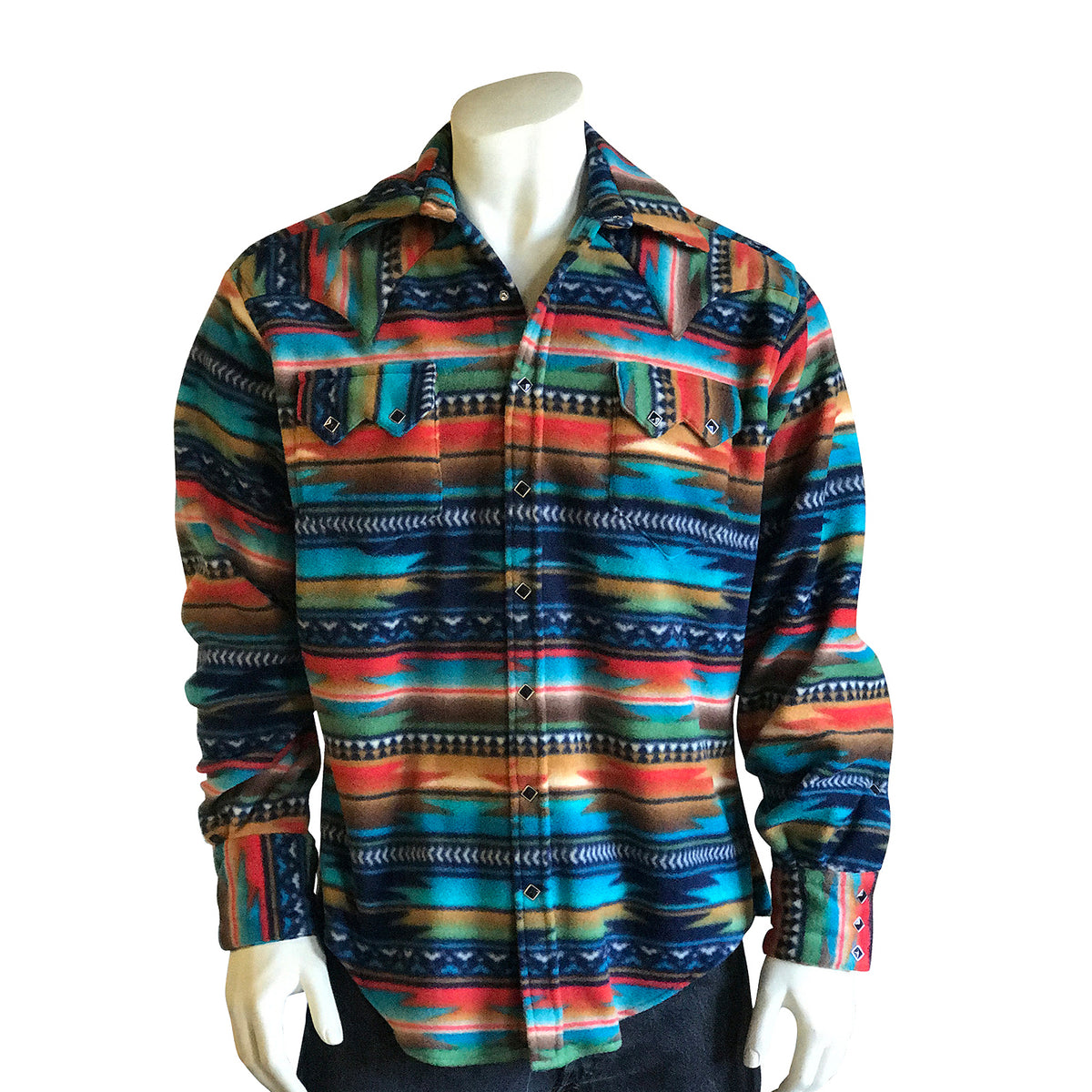 Men's Serape Pattern Fleece Western Shirt in Multi-Color Turquoise - Rockmount
