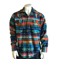 Men's Serape Pattern Fleece Western Shirt in Multi-Color Turquoise - Rockmount