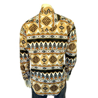 Men's Native American Inspired Pattern Fleece Western Shirt in Tan & Black