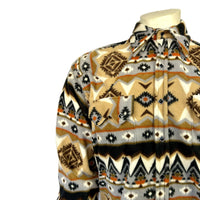 Men's Native American Inspired Pattern Fleece Western Shirt in Tan & Black