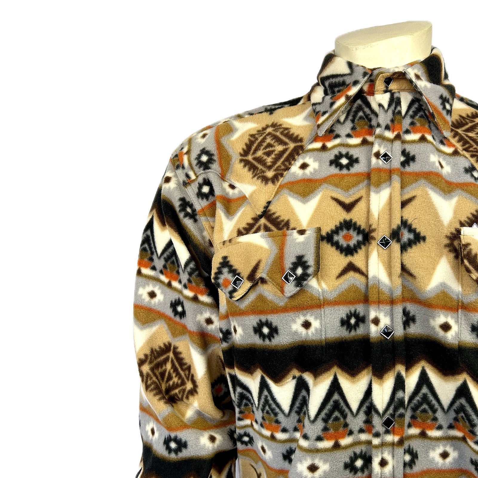 Men's Native American Inspired Pattern Fleece Western Shirt in Tan & Black