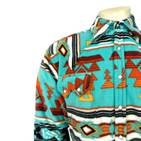 Men's Native American Inspired Pattern Fleece Western Shirt in Turquoise & Red - Rockmount