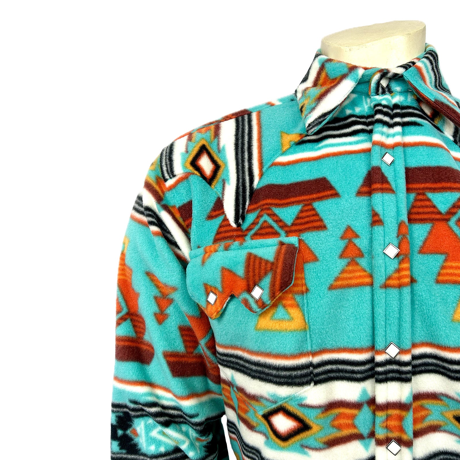 Men's Native American Inspired Pattern Fleece Western Shirt in Turquoise & Red - Rockmount