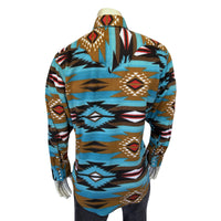 Men's Native American Inspired Pattern Fleece Western Shirt in Turquoise & Brown - Rockmount