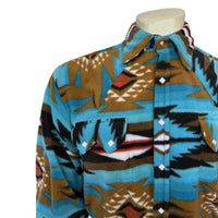 Men's Native American Inspired Pattern Fleece Western Shirt in Turquoise & Brown - Rockmount