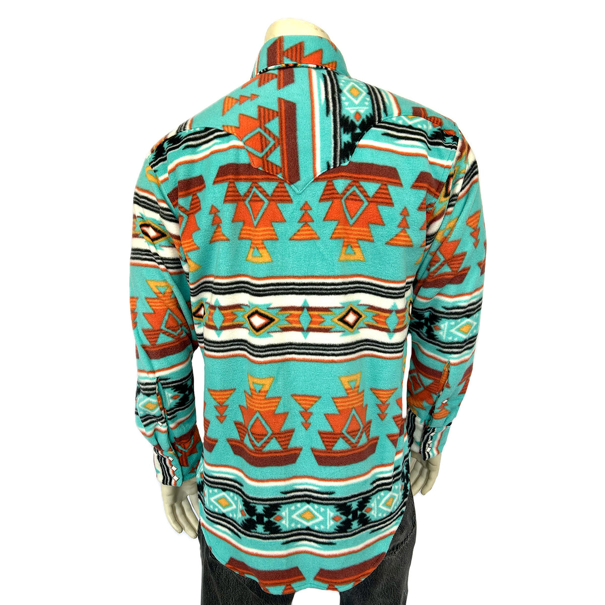 Men's Native American Inspired Pattern Fleece Western Shirt in Turquoise & Red - Rockmount