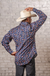 Men’s Solar System Print Western Shirt in Navy