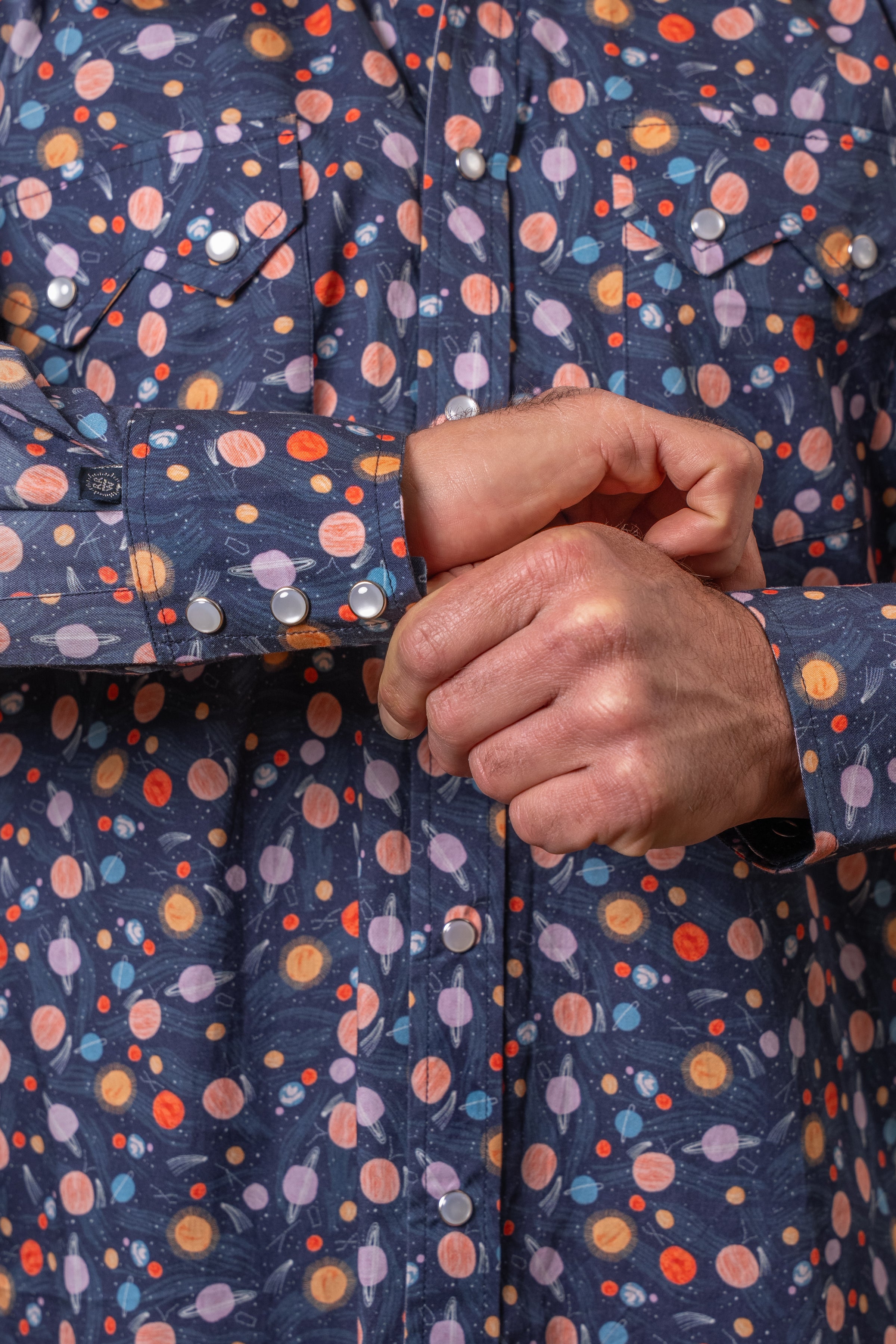 Men’s Solar System Print Western Shirt in Navy