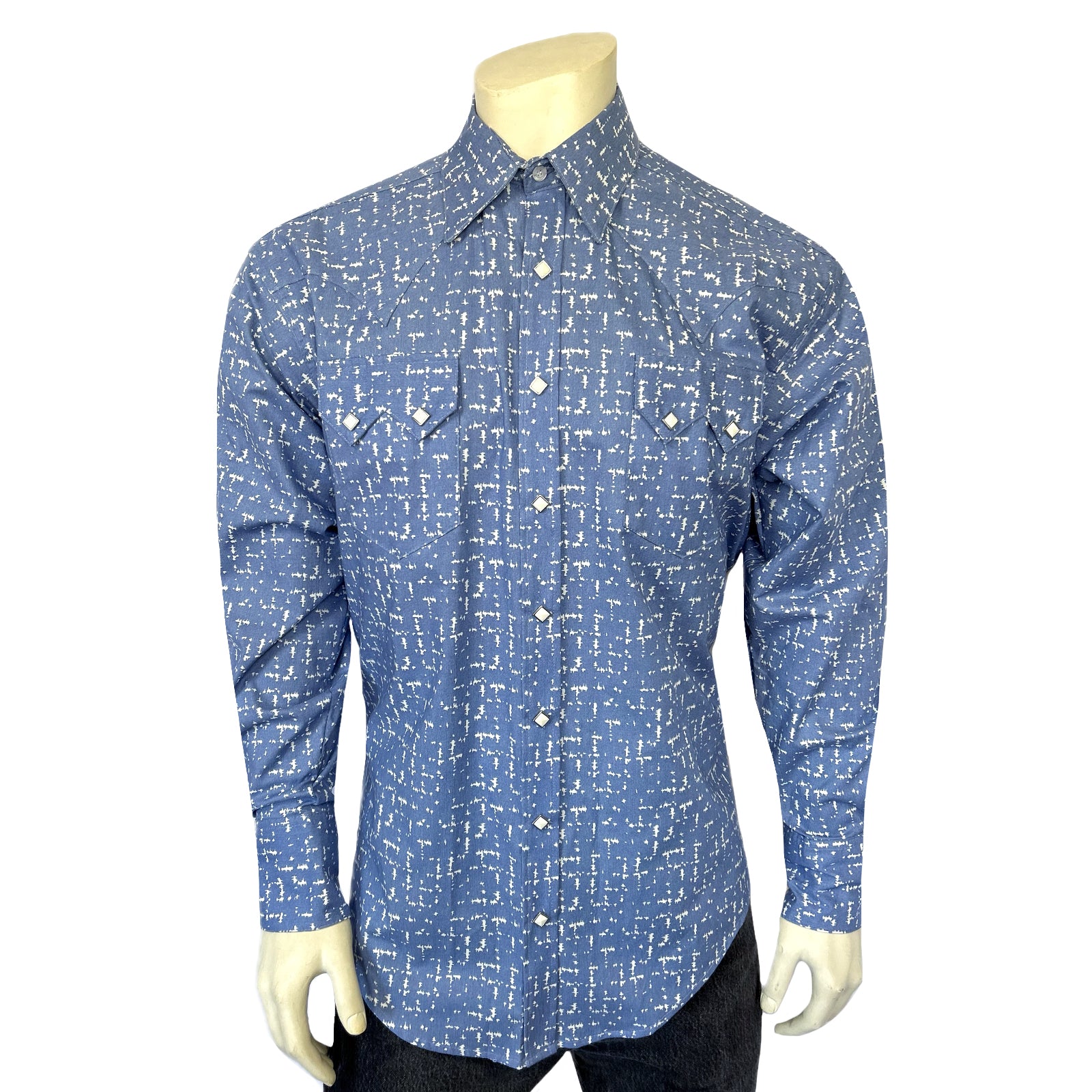 Men's Vintage Blue Ikat Print Western Shirt - Rockmount