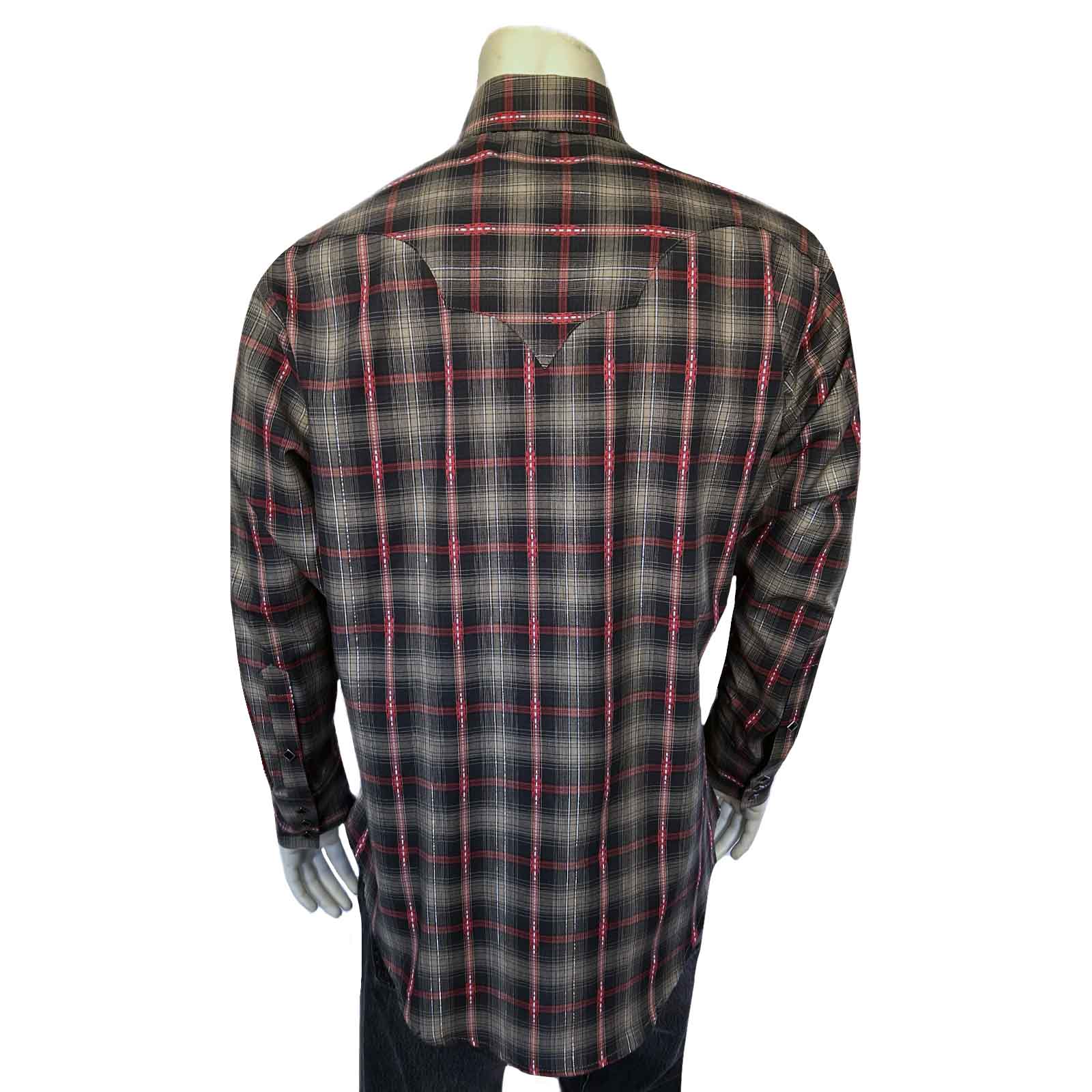Men's Shadow Plaid Dobby Lurex Western Shirt in Black - Rockmount