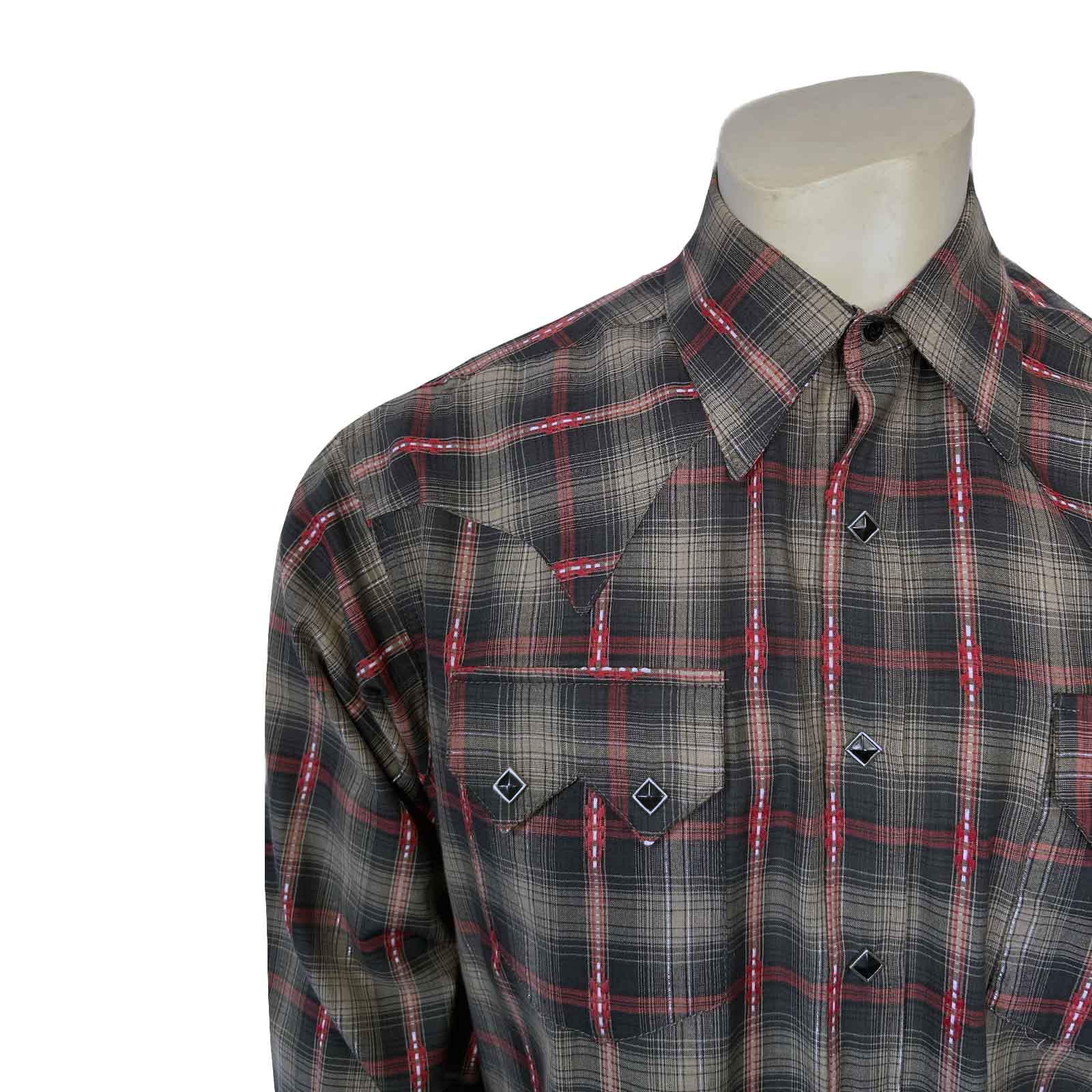 Men's Shadow Plaid Dobby Lurex Western Shirt in Black - Rockmount