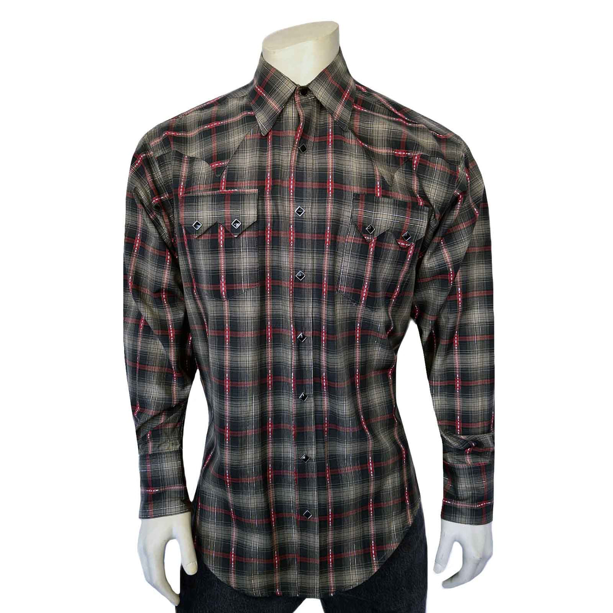Men's Shadow Plaid Dobby Lurex Western Shirt in Black - Rockmount