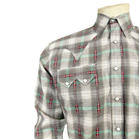 Men's Shadow Plaid Dobby Lurex Western Shirt in Grey - Rockmount