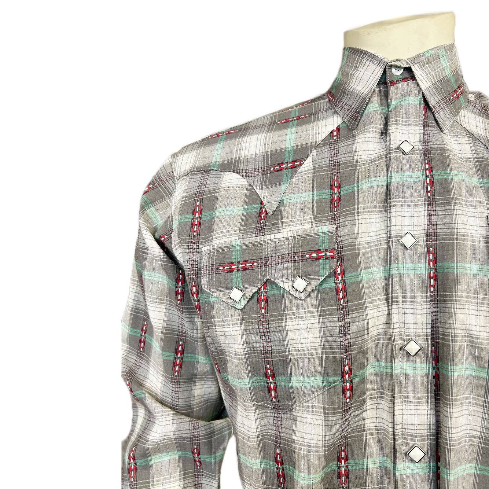 Men's Shadow Plaid Dobby Lurex Western Shirt in Grey - Rockmount