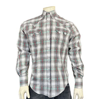 Men's Shadow Plaid Dobby Lurex Western Shirt in Grey - Rockmount
