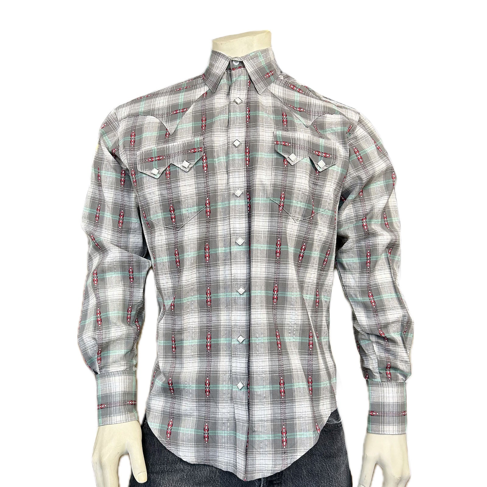 Men's Shadow Plaid Dobby Lurex Western Shirt in Grey - Rockmount