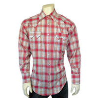 Men's Shadow Plaid Dobby Lurex Western Shirt in Red - Rockmount