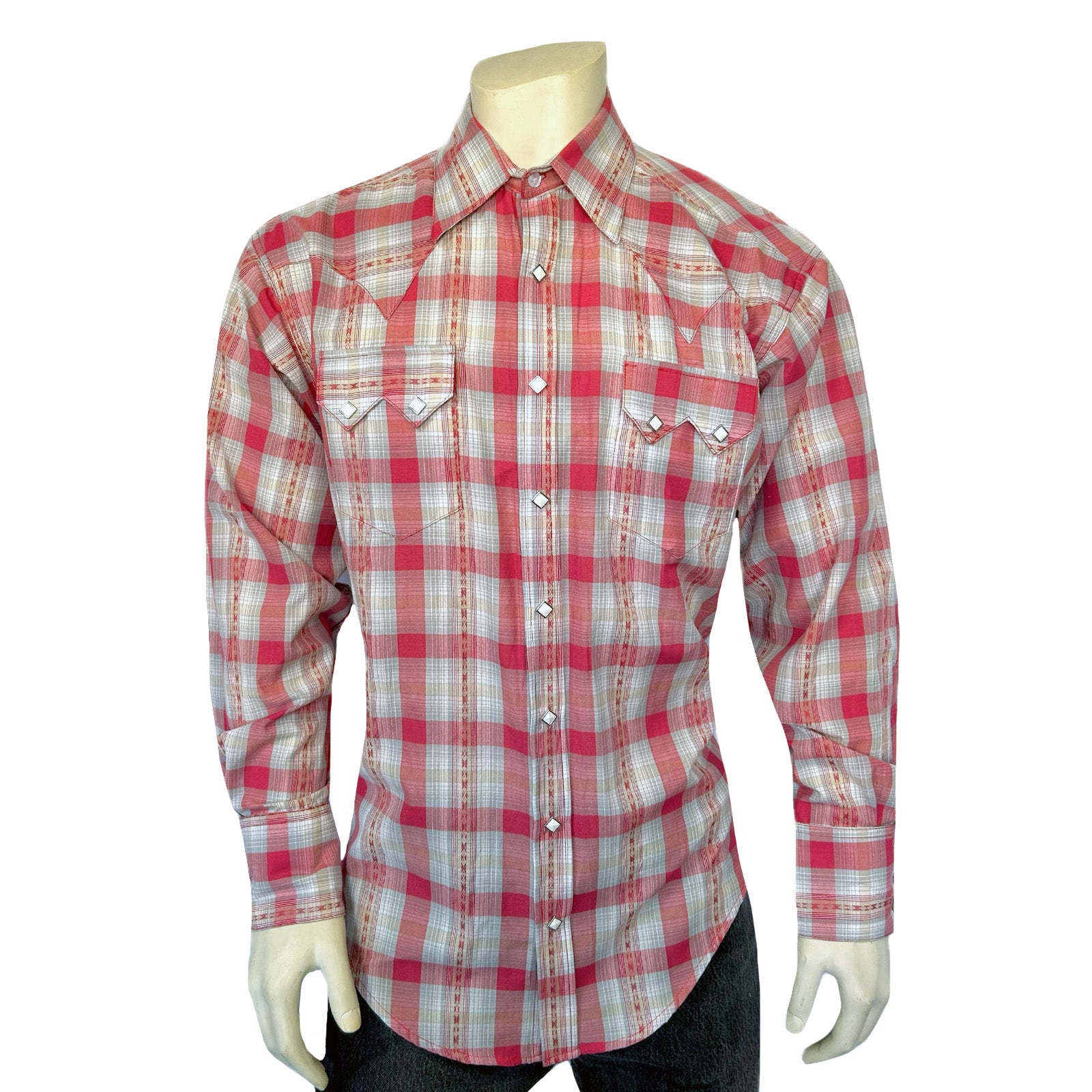 Men's Shadow Plaid Dobby Lurex Western Shirt in Red - Rockmount