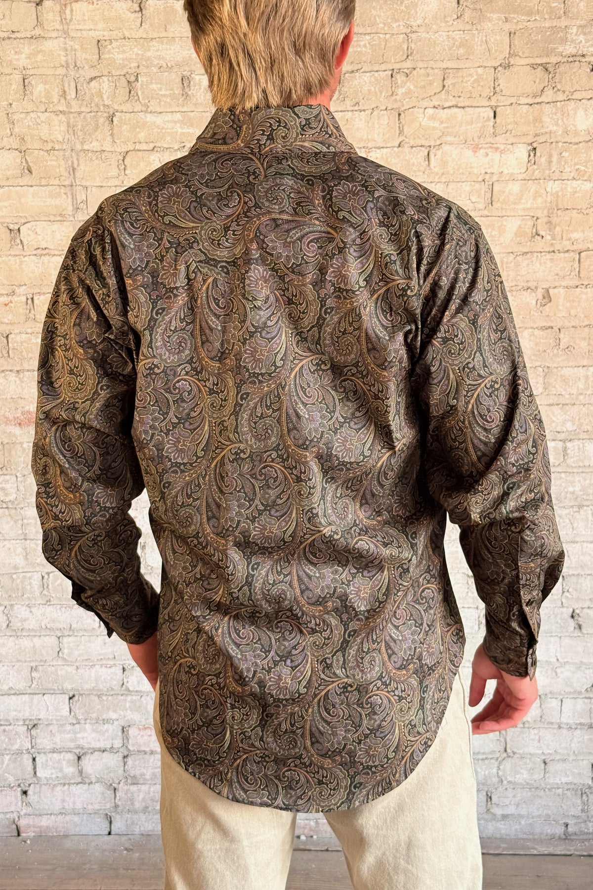 Men's Ornate Paisley Print Western Shirt in Brown