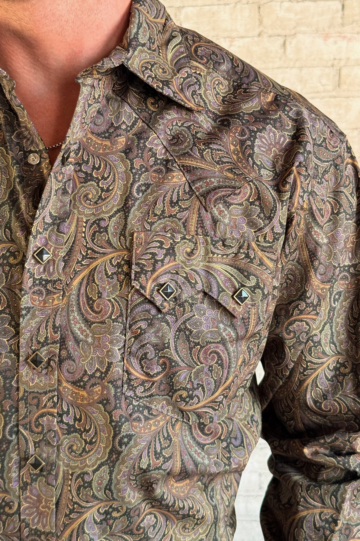 Men's Ornate Paisley Print Western Shirt in Brown
