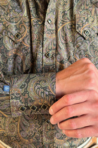 Men's Ornate Paisley Print Western Shirt in Brown