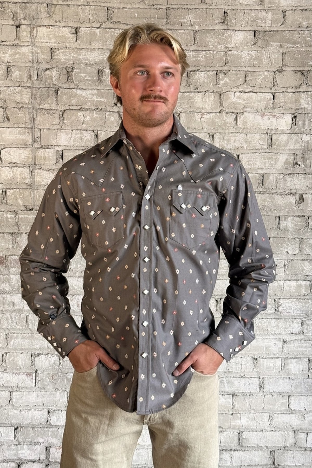 Men's Greige Native Print Western Shirt
