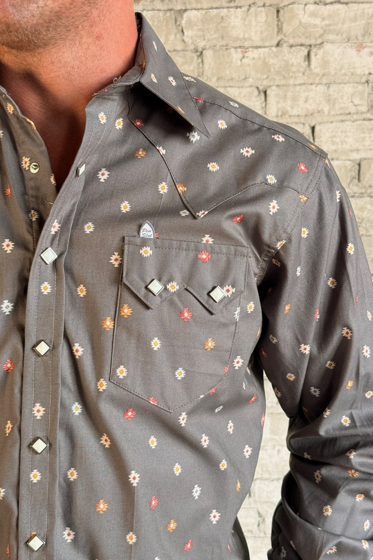 Men's Greige Native Print Western Shirt