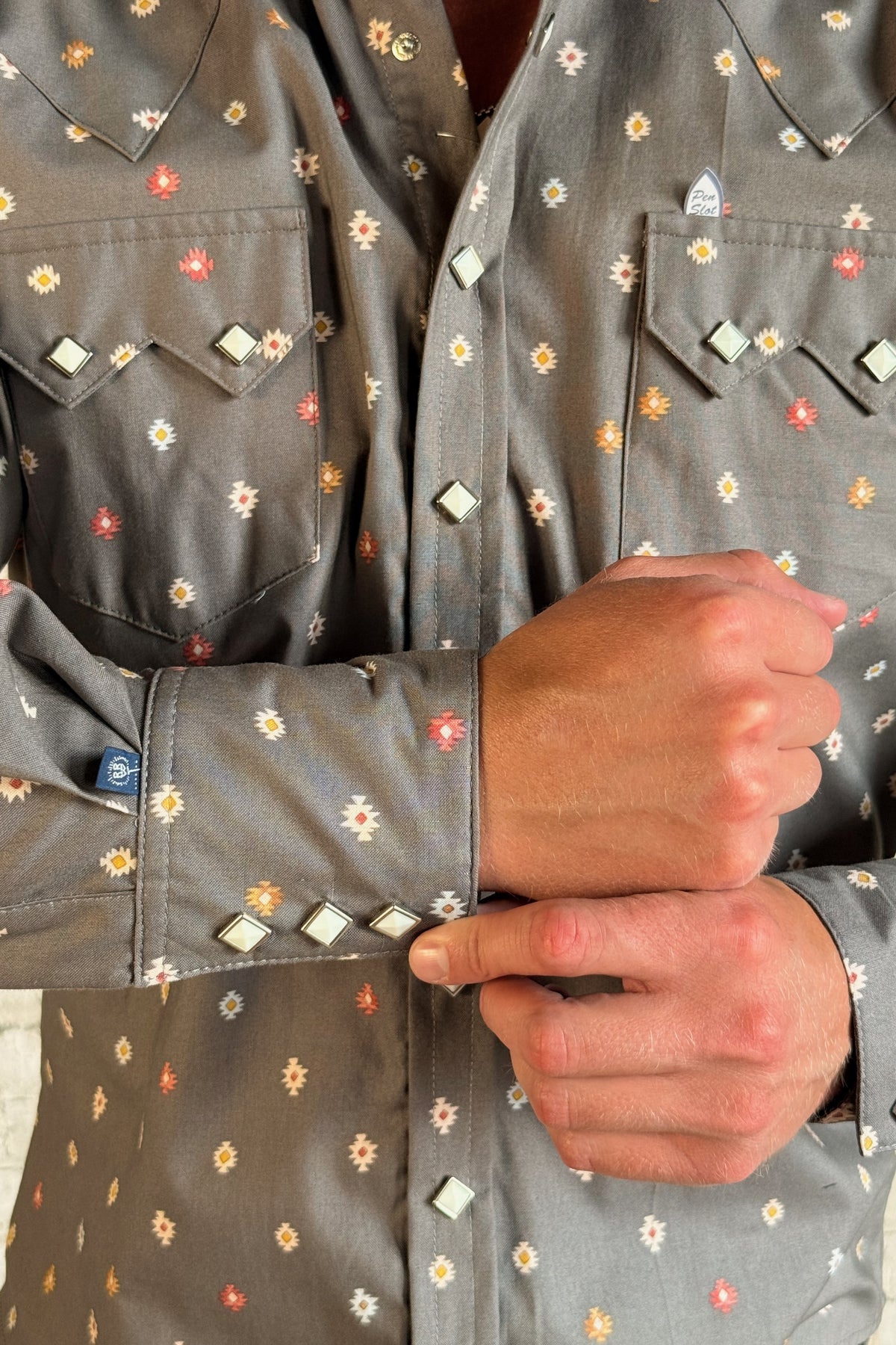 Men's Greige Native Print Western Shirt
