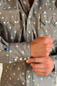 Men's Greige Native Print Western Shirt