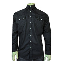 Men's Slim Fit Black Cotton Blend Western Shirt - Rockmount