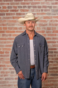 Men's Laundered Blue Chambray Premium Cotton Western Shirt