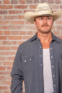 Men's Laundered Blue Chambray Premium Cotton Western Shirt