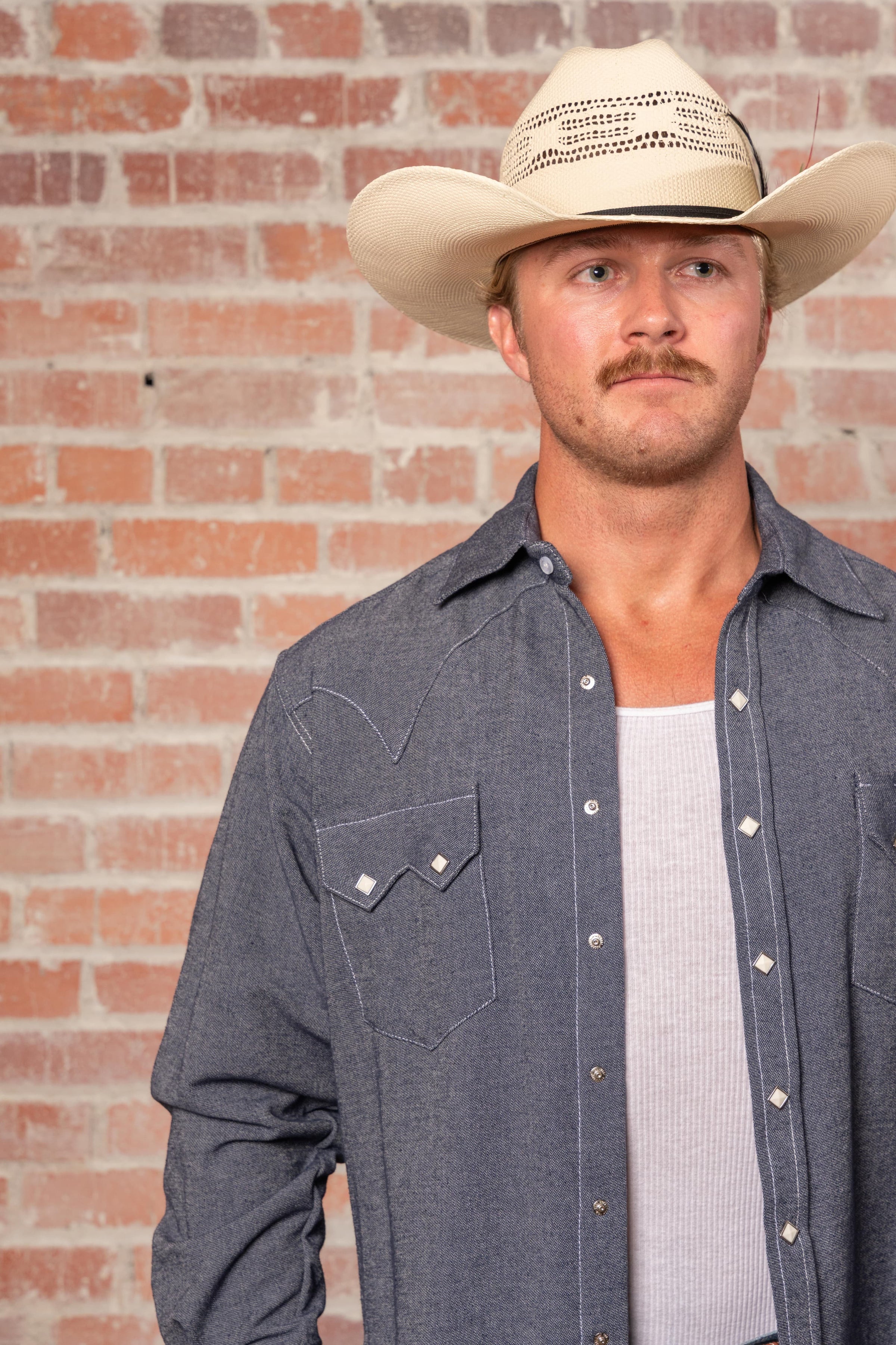 Men's Laundered Blue Chambray Premium Cotton Western Shirt